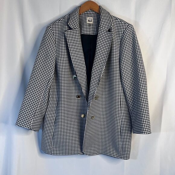Anne Klein Houndstooth Open Front Gold Button Lined Blazer Jacket Size XL - Picture 9 of 9